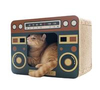 Cat Scratching Lounge Bed, Radio Cat Scratcher - Radio Square Radio Interactive Tracing Board - Corrugated Paper Paper Protect Furniture Reduce Living Room Bed from Boredom p
