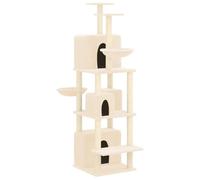 Cat Scratching Post 180 cm with Sisal Scratching Posts and Plush, Climbing Tree with Cave, Hammock, Lying Surface, Natural Wood Scratching Furniture for Indoor, Living Room