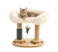 Cat Scratching Post 3 In 1 Cat Toys And Cat Tower Beige And Yellow | Robust Stability Design Suitable for Cats Space-Saving And Multifunctionality 46.5L X 35W X 13H Centimetres