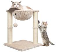 Cat Scratching Post, 50cm Cat Tree with Cat Hammock Bed, Scratching Posts for Indoor Cats with Hanging Ball Toy, Small Cat Tree for Kitten Pets Playing and Relaxing, Beige