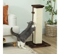 PawHut 81cm Cat Scratching Post w/ Sisal Rope, Hanging Ball, Soft Plush - Grey - Brown - Particleboard, Plush, Sisal - 1