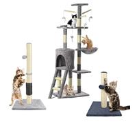 Cat Scratching Post & Activity Centre - 80cmTall Kitty Climbing Tree with Sisal Rope, Hanging Ball & Carpet Covered Heavy Base, Furniture Protector & Play Toy, Grey