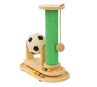Cat Scratching Post - Cat Scratcher with Wide Base, High Sisal Rope for House Cats, Toy with Rolling Balls in Football Style, Sturdy Square Base with Circular Rail End