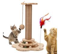 Cat Scratching Post, Cat Tower Scratch Post, Cat Tower with Scratching Post, Wooden Cats Tree with Solid Wood Waterproofing Base Cat Toy and Interactive Ball for Adult Cats & Kittens (Large)