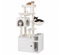 Relaxdays Cat Tree with Litter Box Cabinet & Feeding Station, white