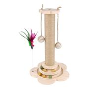 Cat Scratching Post for Indoor Cat 4-in-1 Scratcher Pinewood Multifunctional Sturdy with Scratcher Post, Scratch Pole, Solid Wooden Base, Interactive Track Smaller Kitten Cat Scratch Post