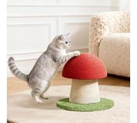 Cat Scratching Post in Mushroom Design, Red and White Polka Dot Pattern, Natural Sisal, Robust Cat Scratching Post with Toy Mushroom Decoration (B)