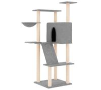 Cat Scratching Post Light Grey 143 cm Sisal Scratching Posts Plush Climbing Tree with Cave Lying Surface and Hammock Indoor Living Room Furniture Protection and Activity