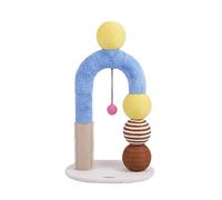 Cat Scratching Post, Tall Post 28", Simple Geometric Shapes, Multi-Functions with Interactive Ball for Play & Soft Brush for Self Grooming and Massage