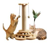 Cat Scratching Post with 6 Wood Balls & Interactive Toys - Sturdy 46cm Tall Scratching Post for Indoor Cats, Multi-Level Play Tower, Easy Assembly Space-Saving Cat Tree