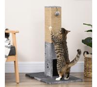 PawHut Cat Scratching Post Scratcher Climber w/ Carpet Base Hanging Toy - Grey - Grey - Particle Board, Jute, Plush - 1