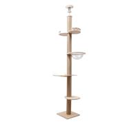 Cat Scratching Post with Jumping Board, Sleeping Cabin and U-shaped Hammock, Made of Pine Wood, Natural Scratching Post, Cat Tree, Height 265 cm, for Cats Under 15 kg