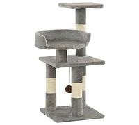 Cat Scratching Post with Sisal Scratching Posts 65cm Height Grey Plush Surface Stable Base with Hanging Toy Viewing Platform Rest Area for Climbing and Playing in the Home