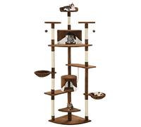 Cat Scratching Post with Sisal Scratching Posts and Plush, 203 cm Height, Sturdy Wooden Climbing Tree with Toys, Two Houses, Baskets, Lying Surfaces, Brown White for Claw Care and Play