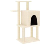 Cat Scratching Post with Sisal Scratching Posts and Plush, 97 cm High, Cream, with Cave, Lounger, Hammock, Sturdy Scratching Barrel for Playing, Sleeping, Climbing in the Living Room