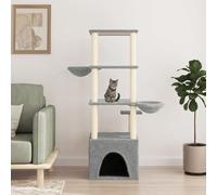 Cat Scratching Post with Sisal Scratching Posts and Plush Cover, 147 cm High, Climbing Tree with Cave, Lying Surface and Hammock, Sturdy Scratching Furniture for Playing, Sleeping