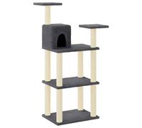 Cat Scratching Post with Sisal Scratching Posts and Plush Lying Surfaces, Dark Grey, 118.5 cm, Climbing Tree with Cave and Platforms for Playing, Sleeping and Activity in the Living Room