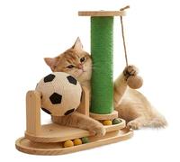 Cat Scratching Post - Wooden Interactive Vertical Scratcher With Mint Ball | Stimulating Cat Toys For Home Indoor Outdoor Play Training Floor Play Mental Stimulation Hunting Simulation