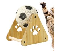 Cat Scratching Toy - Football 15 x 18 x 20 cm, Sisal Rope Nail Filing Pole, Vertical Exercise Climbing Wheel with Stable Wooden Stand | Training and Determination