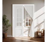 Cat Screen Door 144 x 100 cm Automatically Closes Keeps Bugs Patio Curtain Insect Mesh No Tools Installation, with Stay Open Buckles for Living Room, Bedroom, Patio, White