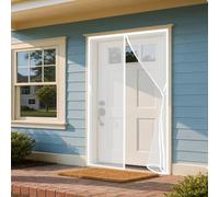 Cat Screen Door 144 x 100 cm Keep Bugs Out Lets Fresh Air in Door Curtain Nets No Tools Installation, with Stay Open Buckles for Living Room, Bedroom, Patio, White