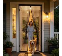 Cat Screen Door 151 x 240 cm with Powerful Magnets and Full Frame Adhesive Strips, Hands-Free Closing Nets Patio Curtain Insect Mesh for Living Room Kitchen Patio, Black