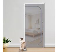 Cat Screen Door with Zipper Scratch Resistant Insect Mosquito Fly Screen Doors Pets Dog Cat Proof Ventilation Mesh Door Curtain for Living Room Bedroom Kitchen Patio, D-Shaped, Grey, 90×200cm