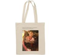 Cat sees Christmas lights for the first time funny meme Natural Cotton Tote Bag White
