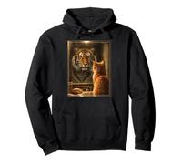 Cat Sees Inner Tiger in Mirror Motivational Animal Art Pullover Hoodie