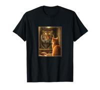 Cat Sees Inner Tiger in Mirror Motivational Animal Art T-Shirt