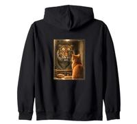 Cat Sees Inner Tiger in Mirror Motivational Animal Art Zip Hoodie