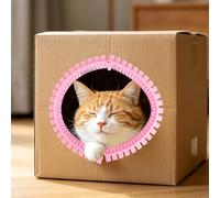 Cat Self Groomer Arch for Cardboard Boxes, DIY Tunnel Self-Grooming Brush Hole with Positioner Reduces Shedding Massage & Rubbing Toy for Indoor Cat Enrichment Fits Hideout Play Condo (Pink)