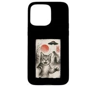 Cat Selfie Alien UFO Funny Invasion Meme Sumi-e Japanese Case for iPhone 15 Pro Max