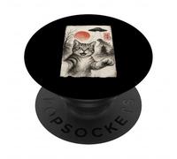 Cat Selfie Alien UFO Funny Invasion Meme Sumi-e Japanese PopSockets Adhesive PopGrip