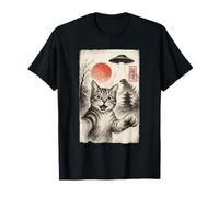 Cat Selfie Alien UFO Funny Invasion Meme Sumi-e Japanese T-Shirt