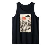 Cat Selfie Alien UFO Funny Invasion Meme Sumi-e Japanese Tank Top