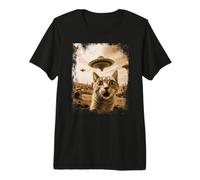 Cat Selfie Aliens Invasion UFOs Spaceship Premium T-Shirt