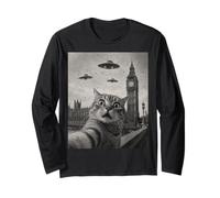 Cat Selfie London Big Ben Alien UFO Long Sleeve T-Shirt