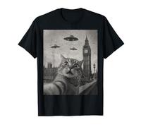 Cat Selfie London Big Ben Alien UFO T-Shirt