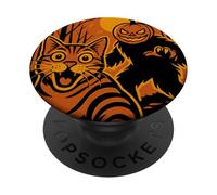 Cat Selfie Orange Scared Pumpkin Monster Halloween Fall PopSockets Adhesive PopGrip