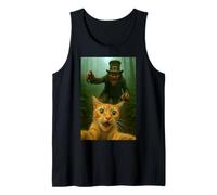 Cat Selfie Running from Leprechaun St. Patrick's Day Humor Tank Top