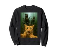 Cat Selfie Running From Raptors Dinosaurs Funny Kitty Sweatshirt