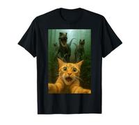 Cat Selfie Running from Raptors Dinosaurs Funny Kitty T-Shirt