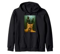 Cat Selfie Running From Raptors Dinosaurs Funny Kitty Zip Hoodie
