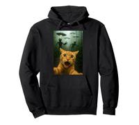 Cat Selfie Running From UFO Aliens UAP Funny Kitty Humor Pullover Hoodie