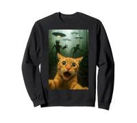 Cat Selfie Running From UFO Aliens UAP Funny Kitty Humor Sweatshirt