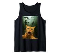 Cat Selfie Running from UFO Aliens UAP Funny Kitty Humor Tank Top