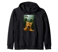 Cat Selfie Running From UFO Aliens UAP Funny Kitty Humor Zip Hoodie