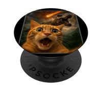 Cat Selfie with a T-Rex Funny Dinosaur Meme PopSockets Adhesive PopGrip