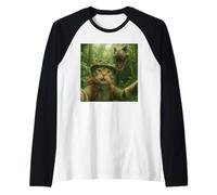 Cat Selfie with a T-Rex Funny Dinosaur Meme Raglan Baseball Tee
